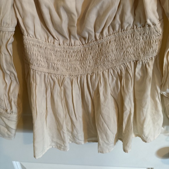 Scarlet Darkness Smocked Waist Renaissance Peasant Top Shirt Cream Medium - Picture 3 of 9